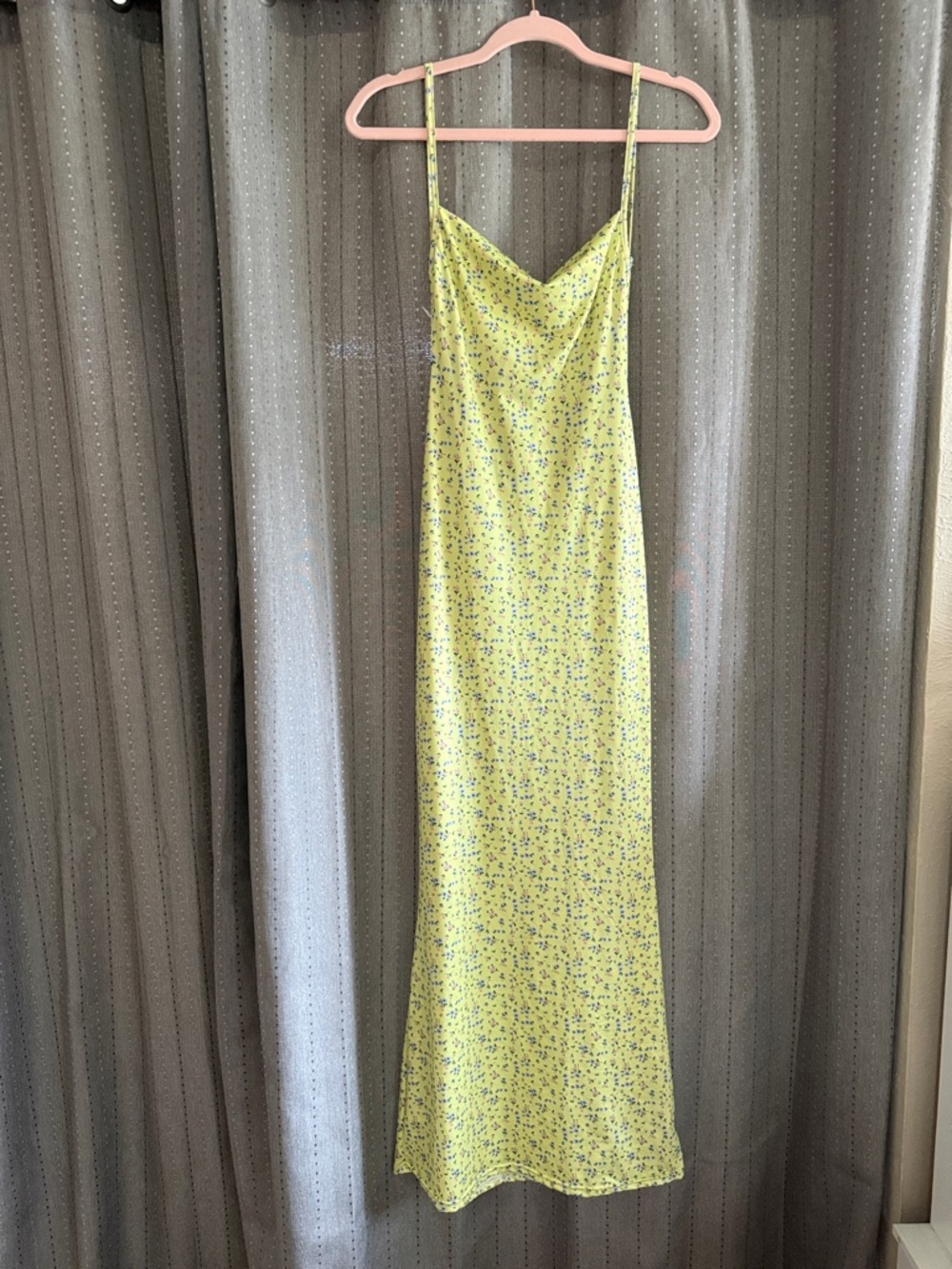 Yellow Floral Slip Dress with Spaghetti Straps